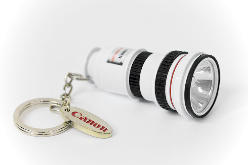 Canon OIS Lens Flashlight Keychain side view right