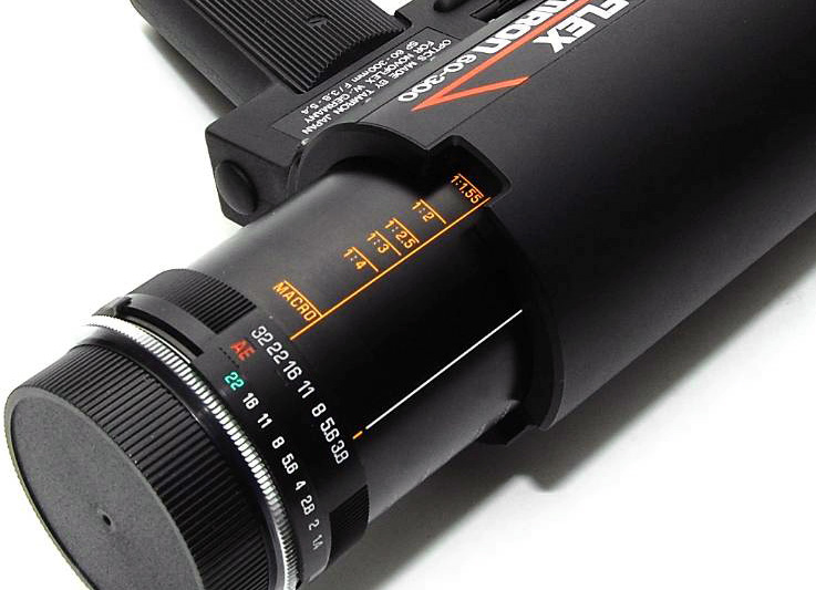 Novoflex/Tamron 60-300mm F3.8-5.4 Adaptall-2 Sniper Variant Detail View showing aperture scale and magnification scale